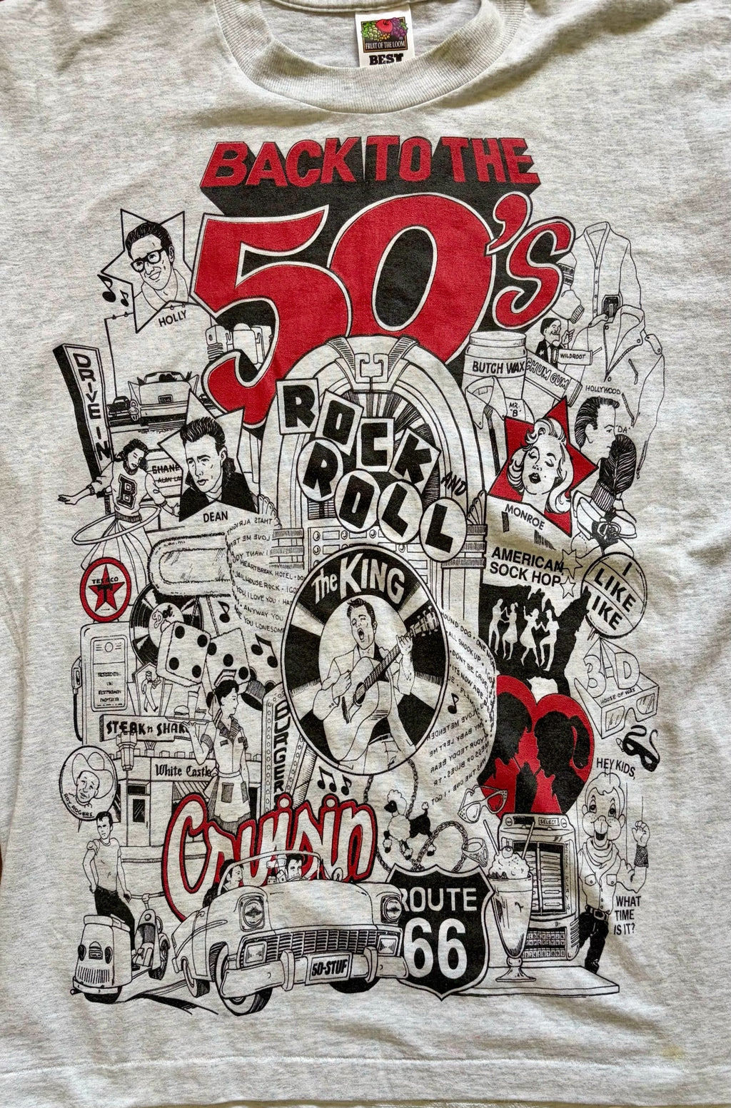 Vintage Back to the 50's Graphic T-Shirt by Fruit of the Loom (L) (10/10)
