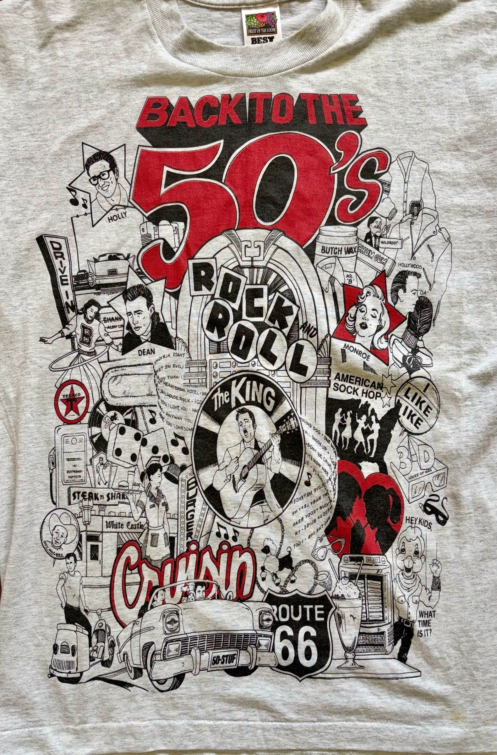 Vintage Back to the 50's Graphic T-Shirt by Fruit of the Loom (L) (10/10)