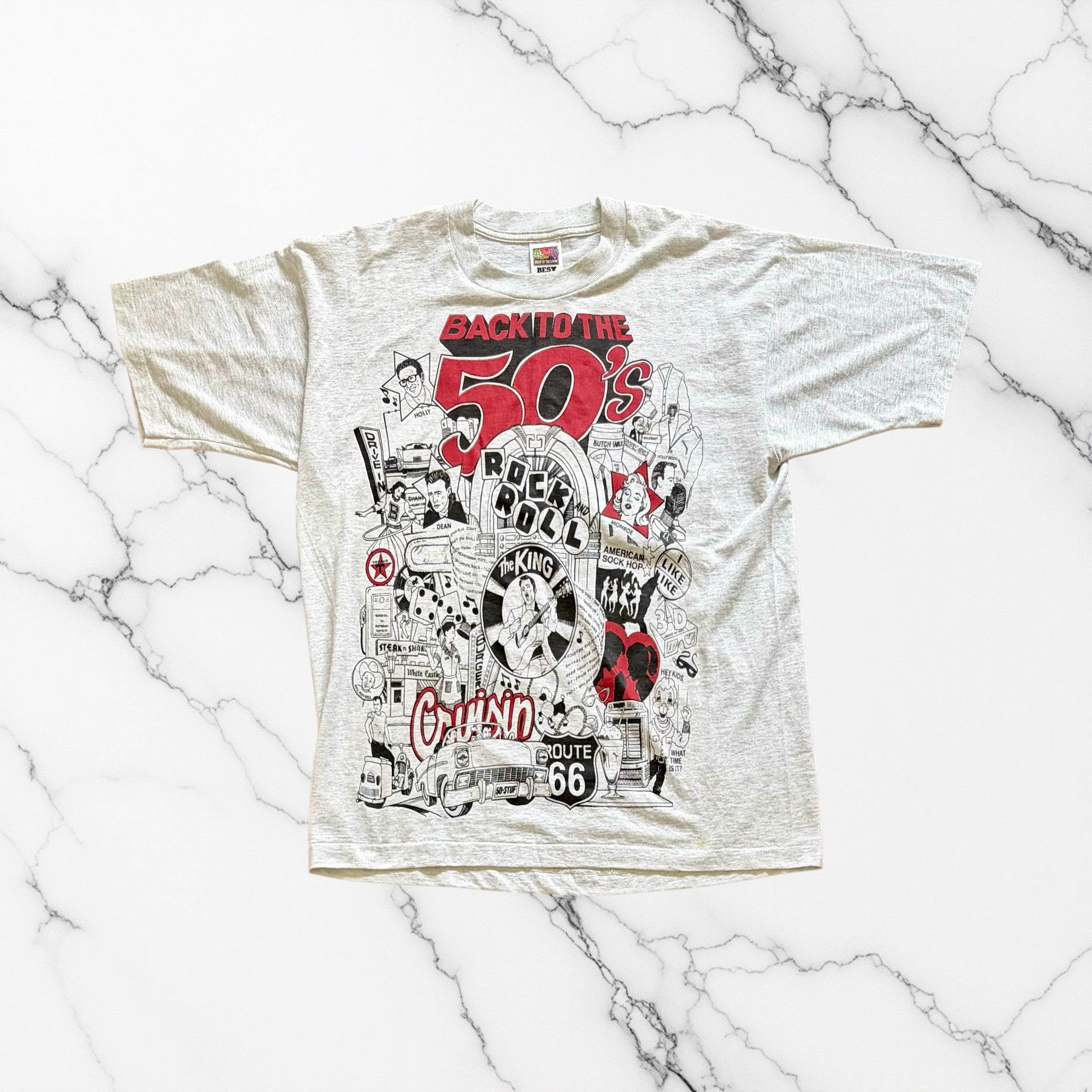 Vintage Back to the 50's Graphic T-Shirt by Fruit of the Loom (L) (10/10)